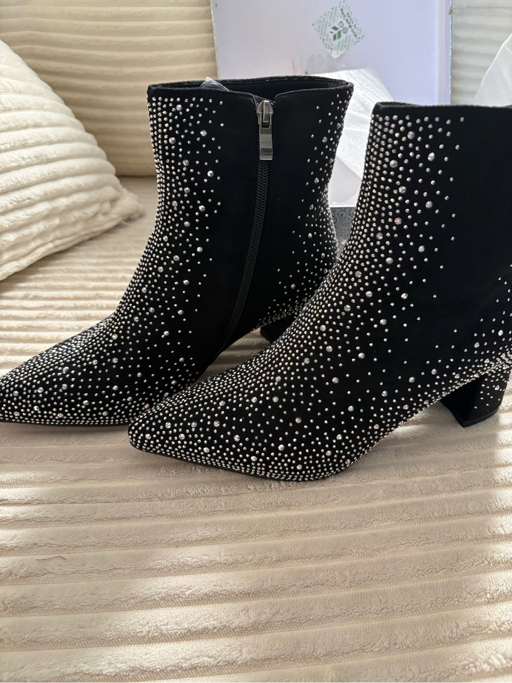 Black Studded Ankle Booties with Side Zip - Women's